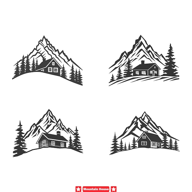 mountain cabin dream idyllic house silhouettes surrounded by pristine wilderness vector artwork