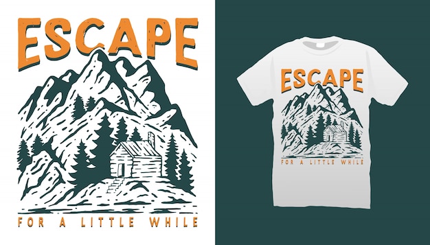 Vector mountain cabin illustration tshirt design