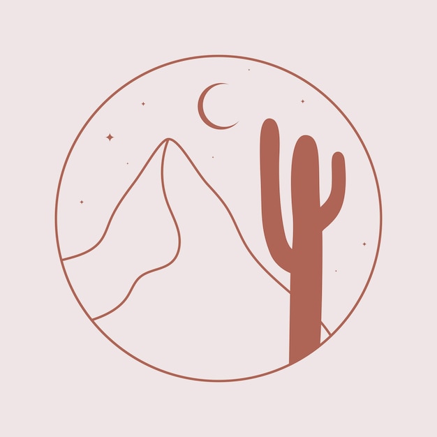 Mountain and cactus silhouette