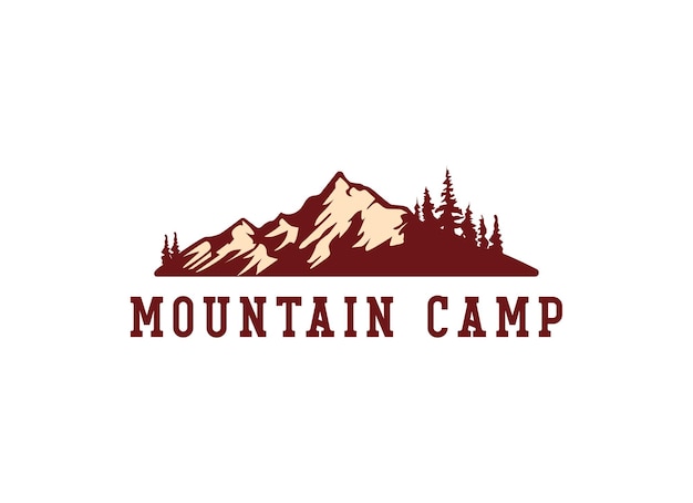숲 로고 디자인 영감의 산악 캠프 모험