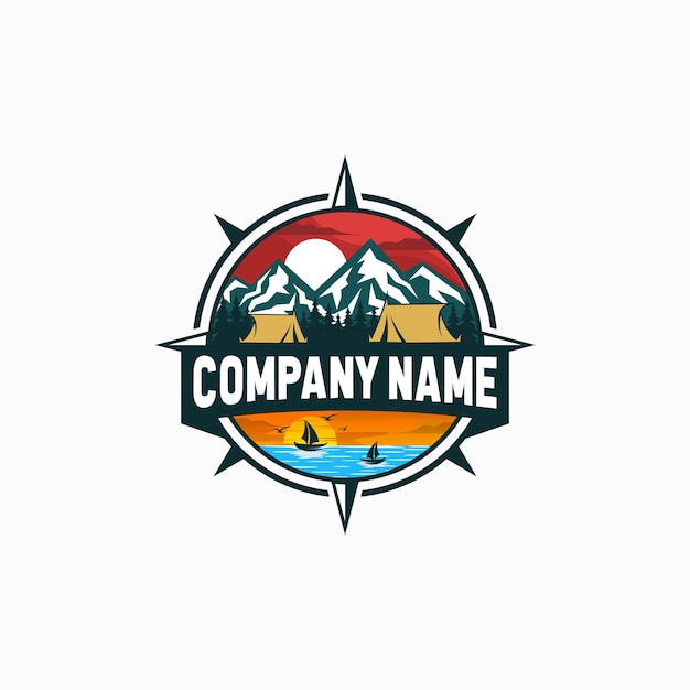 Vector mountain camp logo design vector illustration