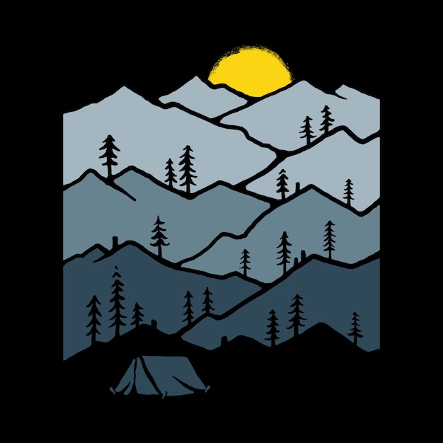 Vector mountain camp nature illustration