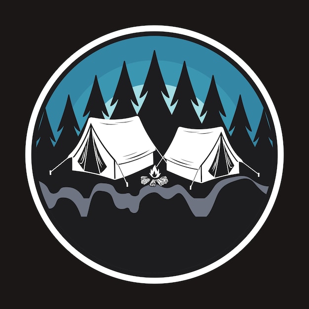 Vector mountain camping adventure label vector illustratie retro vintage badge sticker en t-shirt de