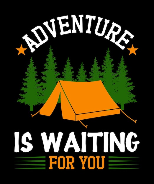캠핑 및 하이킹 요소가 포함된 산악 캠핑 야외 모험 티셔츠 디자인