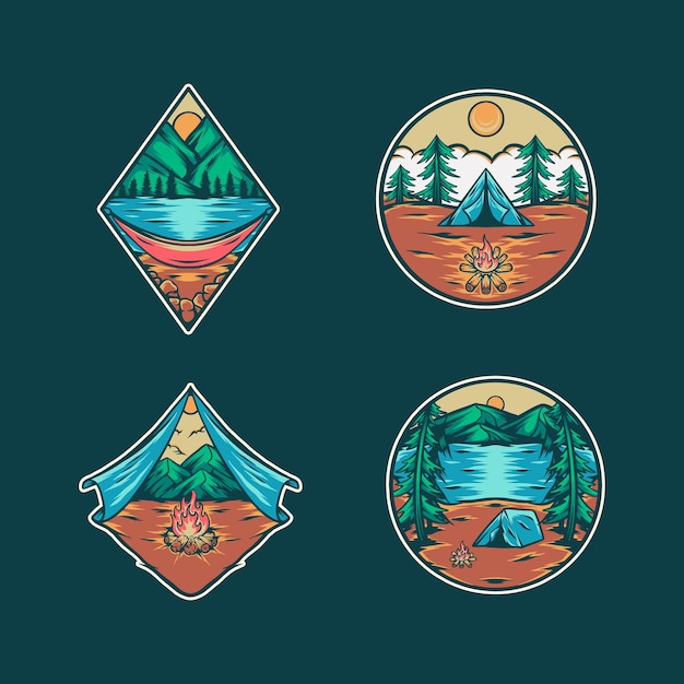 Mountain Camping Sticker Illustration Pack