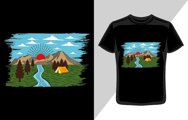 Vector mountain camping t-shirt design