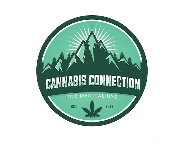 Vector mountain cannabis medisch gebruik vector logo template