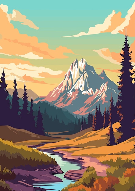 mountain cartoon colorful flat vector illustration