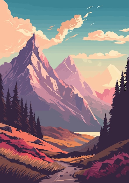 mountain cartoon colorful flat vector illustration