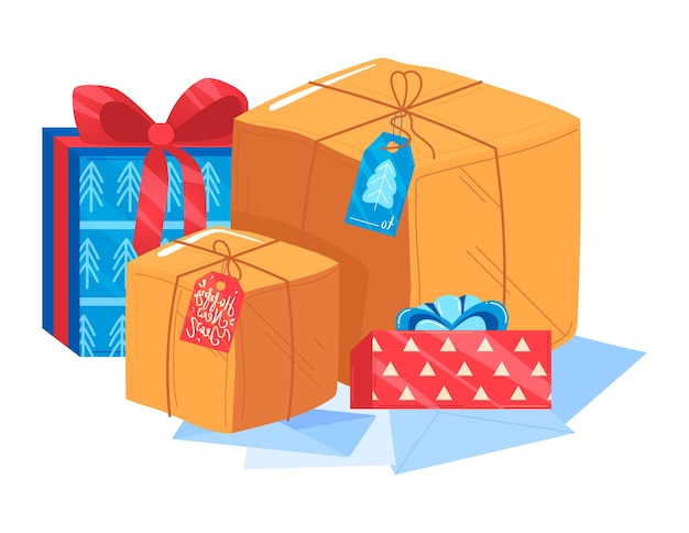 Mountain of christmas gift boxes big pile of colorful wrapped beautiful present box with