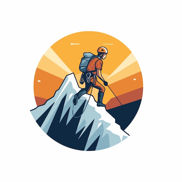 Vector mountain climber on the top of a mountain vector illustration