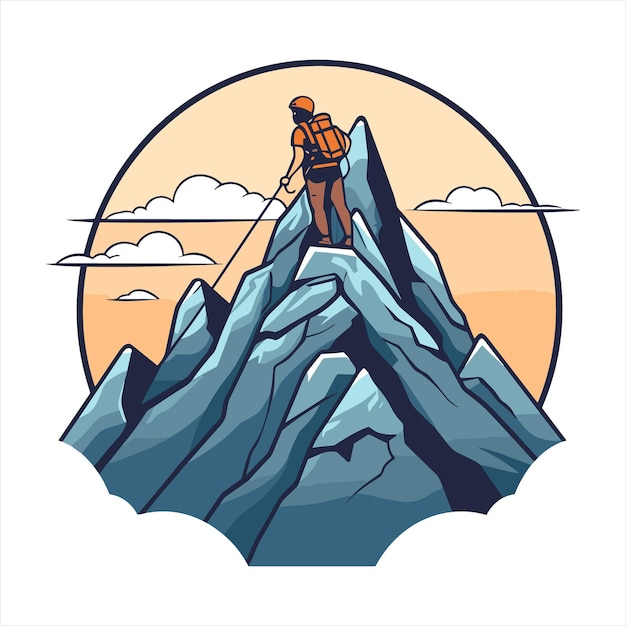 Vector mountain climbing hiking logo vector