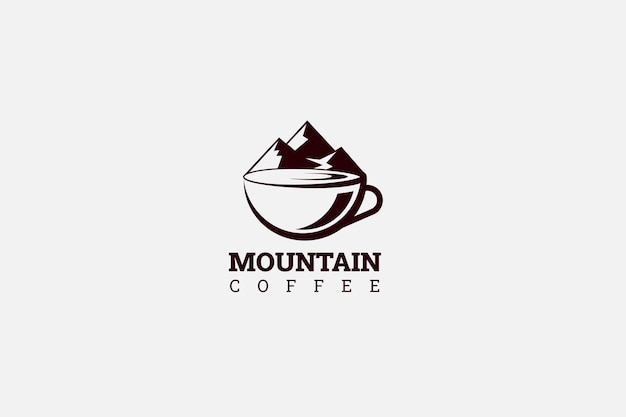 Mountain Coffee Logo Template. Abstract Coffee Cup With A Mountain Sign Vintage Logo Design