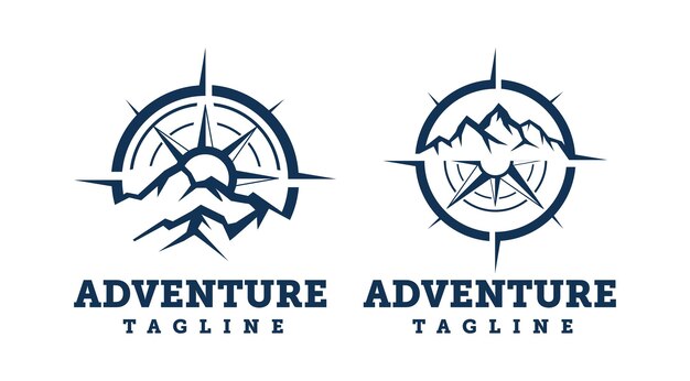 Vector mountain compass logo design template compass silhouette logo clipart adventure logo