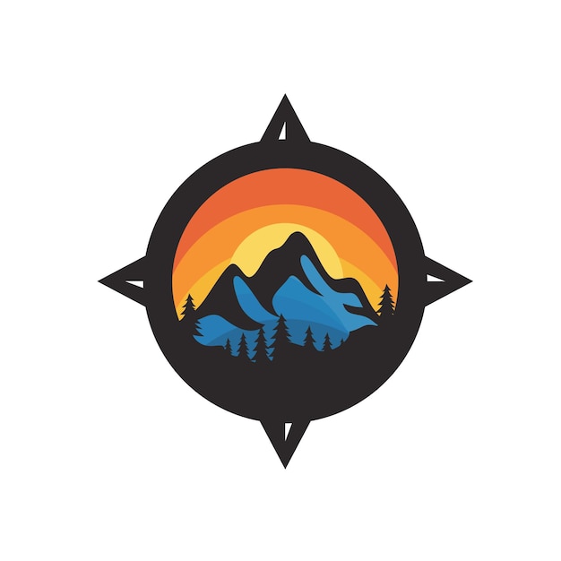 Vector mountain and compass logo vector template