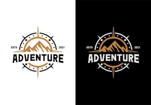 Mountain and compass. Outdoor, adventure, journey logo design template inspiration