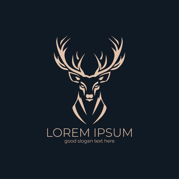 Mountain deer head logo design with luxury style silhouette deer icon vector dark background