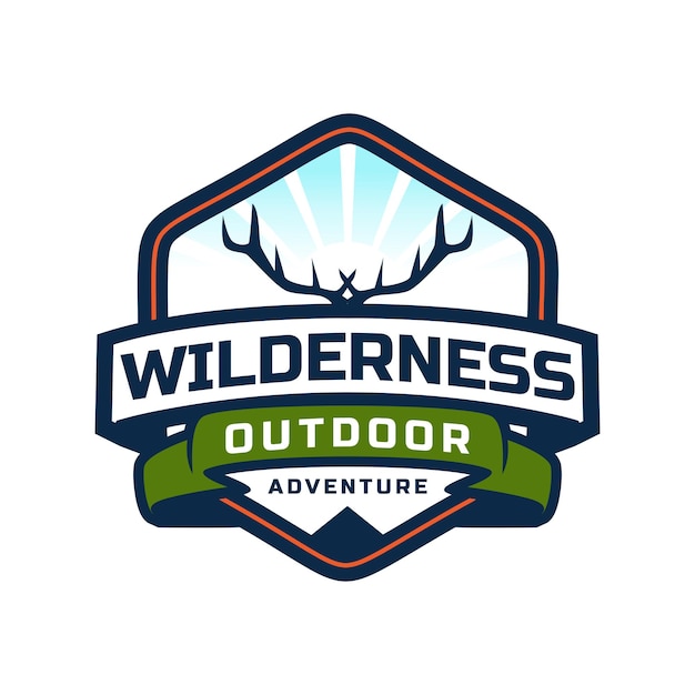 Mountain and deer outdoor adventures logo