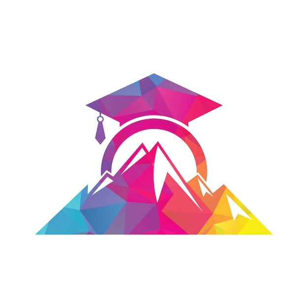 Mountain education logo design icon template. Mountain education cap logo design inspiration.