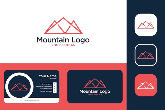 Design del logo e biglietto da visita della linea elegante di montagna