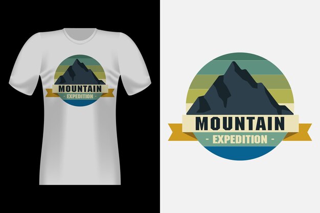 Mountain Expedition 손으로 그린 스타일 빈티지 티셔츠 디자인