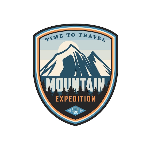 Mountain expedition icon, alpine sport tourism