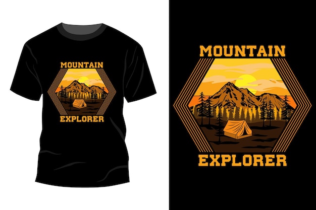 Mountain explorer t-shirt mockup ontwerp vintage retro