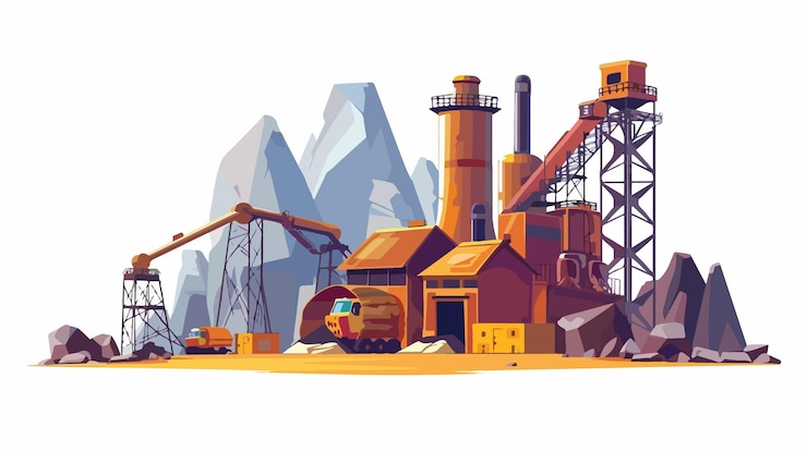 Vector mountain factory cartoon vector illustrations for creative projects
