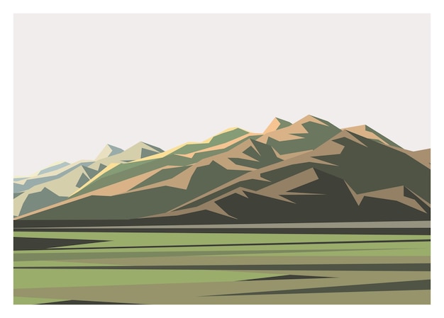 山と野の風景 シンプルな平らなイラスト
