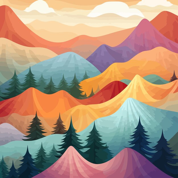 Vector mountain forest cartoon background