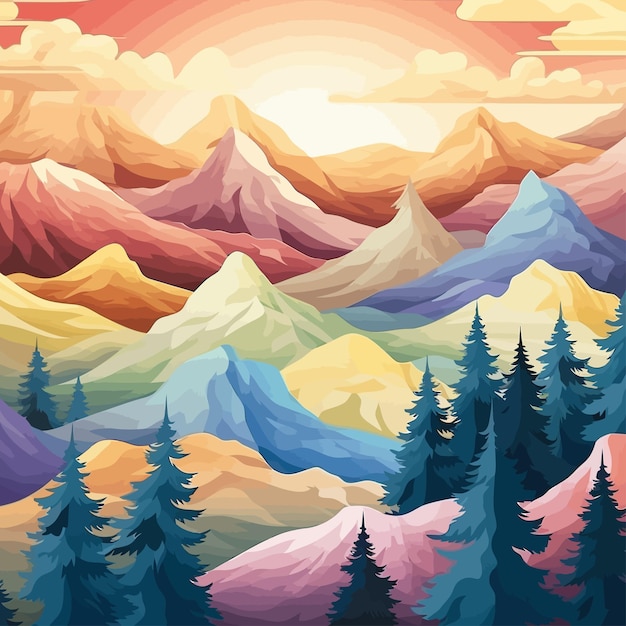 Vector mountain forest cartoon background