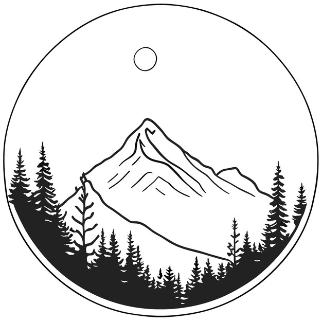 mountain forest vector illustration line art