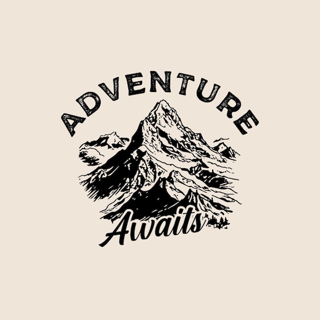 Mountain hand drawn vintage logo vector