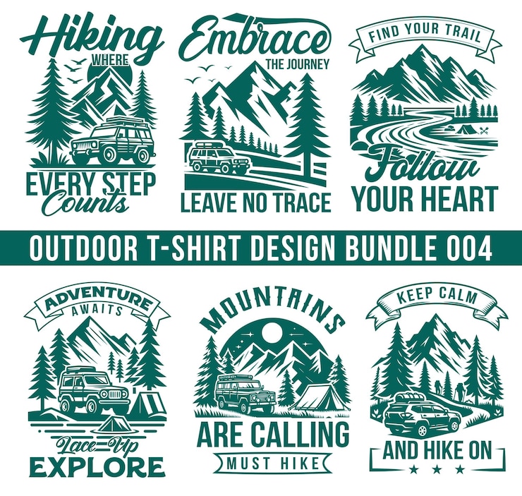 Vector mountain hiking camping tshirt design bundles vector design
