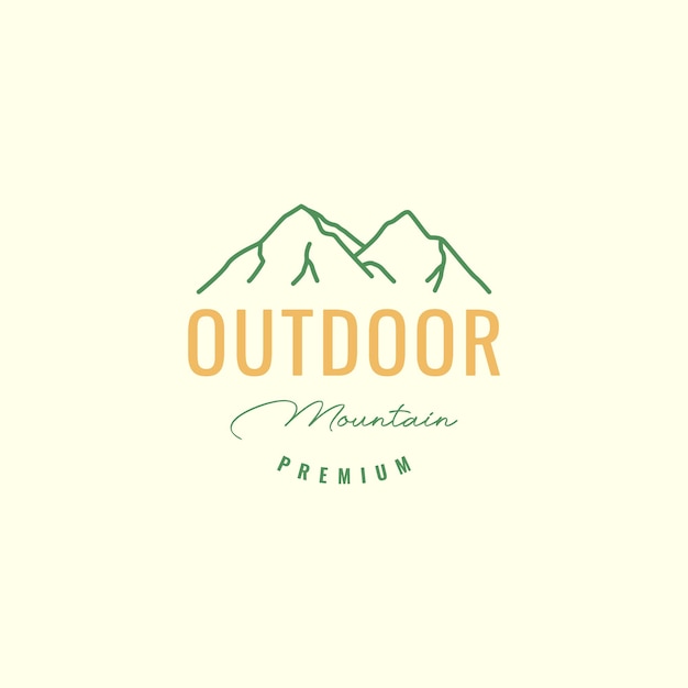 Mountain hiking high hill nature outdoor lines art vintage hipster retro logo design vector icon