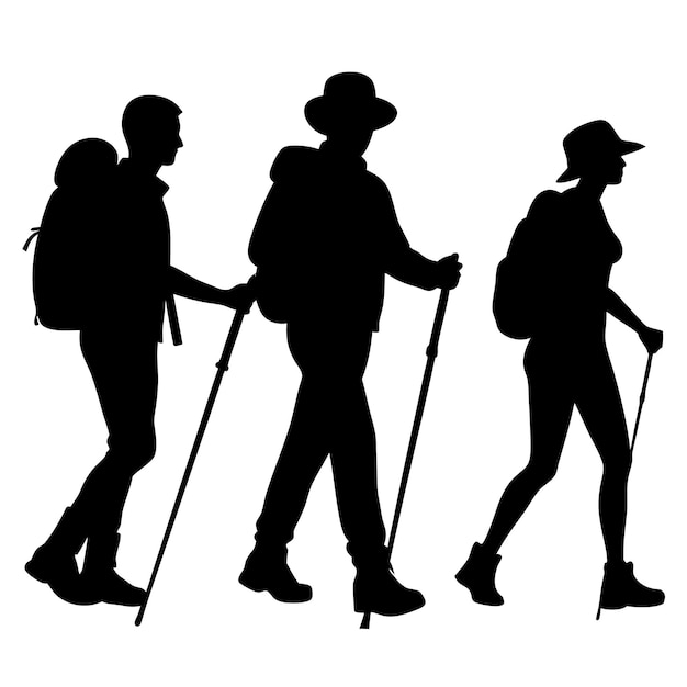 mountain hiking or hiker silhouettes vector illustration