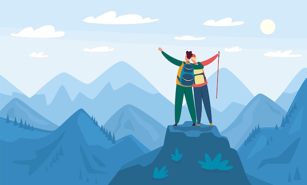 Vector mountain hiking illustration