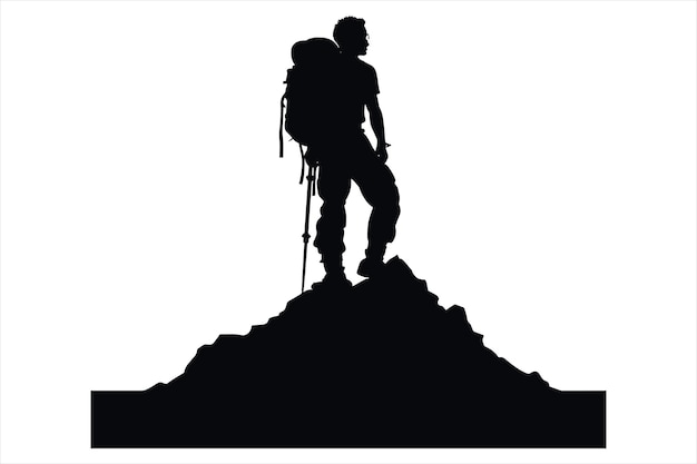 Vector mountain hiking man silhouette vector