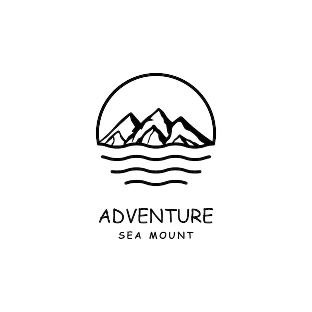 Mountain hill peak zee en zon hipster avontuur reizen logo ontwerp vector inspiratie