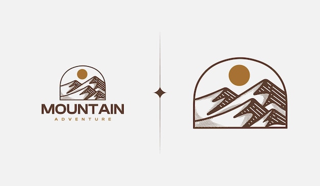 Mountain Hill Top Sun Rays monoline Universal creative premium symbol Vector sign icon logo template Vector illustration