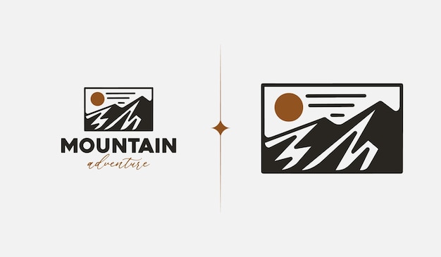 Mountain Hill Top Sun Rays monoline Универсальный креативный символ премиум-класса Векторный знак значок шаблона логотипа Векторная иллюстрация