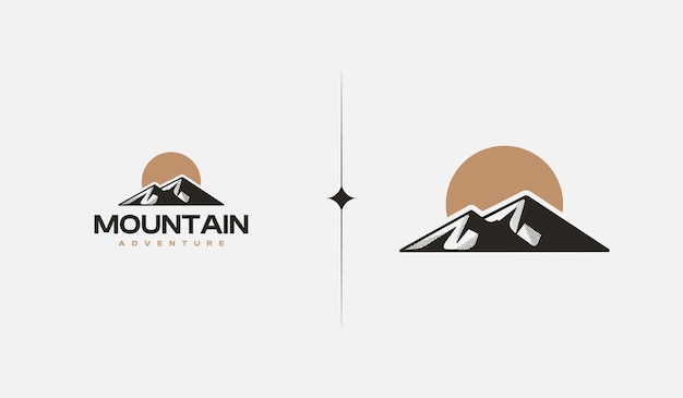 Mountain hill top sun rays monoline universal creative premium symbol vector sign icon logo template vector illustration