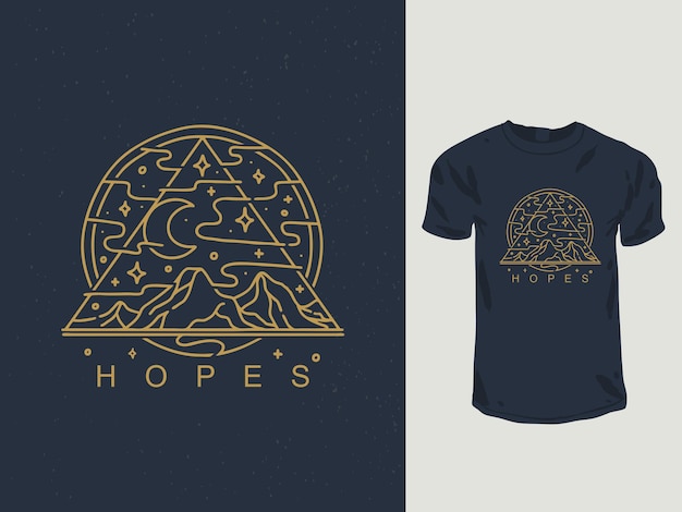 Vector mountain of hopes monoline t-shirt design