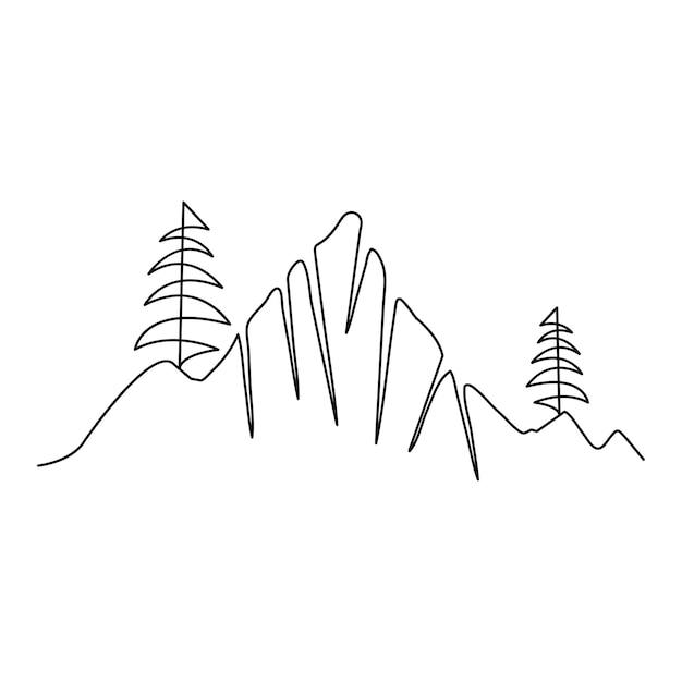 Vector mountain icon continuous one line art drawing and outline vector illustration minimalism design