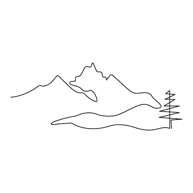 Mountain icon continuous one line art drawing and outline vector illustration minimalism design