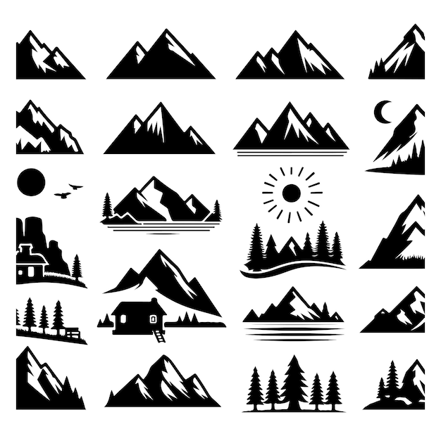 mountain icons silhouette elements collection silhouette