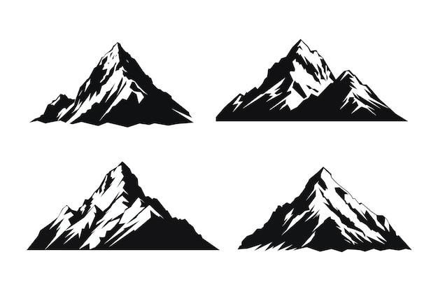白い背景に隔離された山のアイコンのベクトルと山のシルエットコレクションセット
