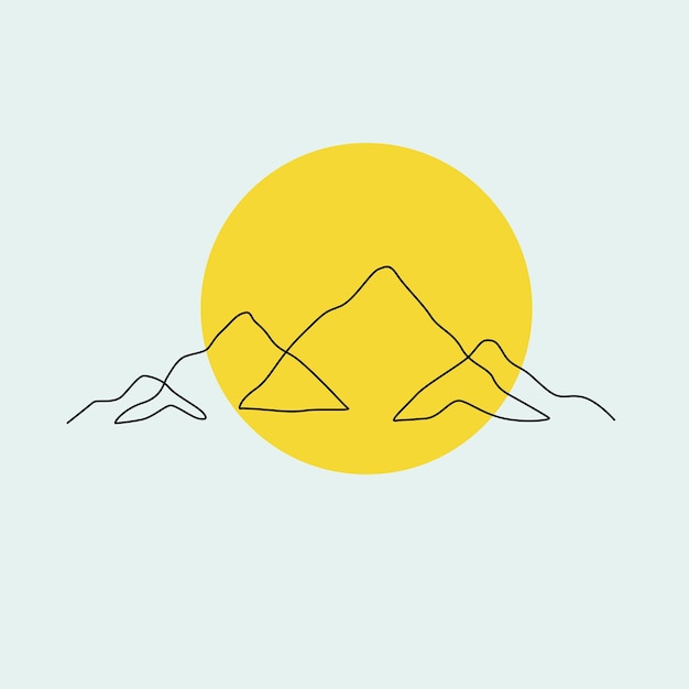 Mountain Illustration In Line Art Style