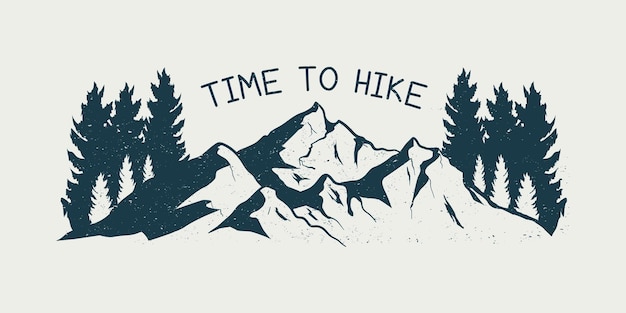 L'illustrazione della montagna all'aperto esplora il tempo dell'escursionismo per fare un'escursione design per tshirt e altro ancora