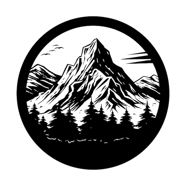 Изображение горы Ручной обращается скалистые вершины в плоском стиле